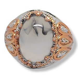 Renaissance Silvertone gold embellishment Oval imitation Rutilated Quartz Ring